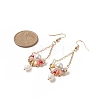 Natural Pearl & Glass Teardrop with Flower Dangle Earrings EJEW-TA00222-04-2