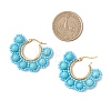 Shell Pearl & Synthetic Green Turquoise & Natural Black Onyx Flower Hoop Earrings EJEW-MZ00662-02-3