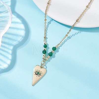 Brass Pave Cubic Zirconia Evil Eye Heart Pendant 304 Stainless Steel Satellite Chain Necklaces for Women NJEW-JN05803-02-1