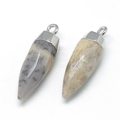Natural Flower Agate Pointed Pendants G-Q495-06P-1