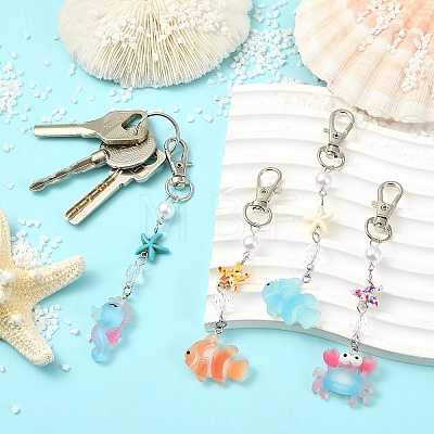 ABS Plastic Imitation Pearl & Synthetic Turquoise & Resin Pendant Decorations HJEW-YW00313-01-1