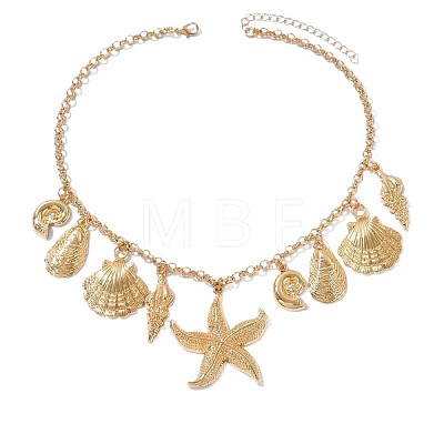 Bohemian Summer Beach Zinc Alloy Starfish Shell Shape Pendant Bib Necklaces for Women WGA7543-02-1