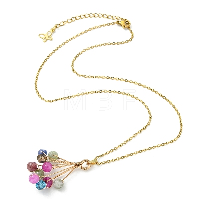 Natural Multicolor Tourmaline Beaded Colorful Dice Balloon Pendant 304 Stainless Steel Cable Chain Necklaces for Women NJEW-JN06123-1
