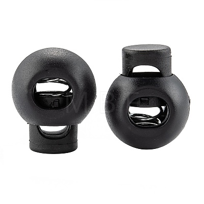 1-Hole Dyed Iron Spring Loaded Eco-Friendly Plastic Round Buckle Cord Toggle Lock Beans Stoppers for Sportwear Luggage Backpack Straps X-FIND-E004-60B-18mm-1