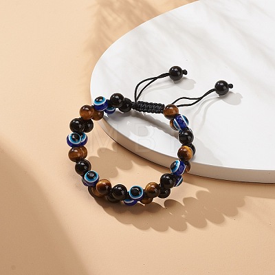 4Pcs 4 Style Natural Eyeless Obsidian & Mixed Gemstone & Resin Evil Eye Braided Bead Bracelets Set BJEW-JB08840-1