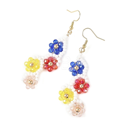 Flower Glass Seed Beaded Dangle Earrings EJEW-MZ00773-1