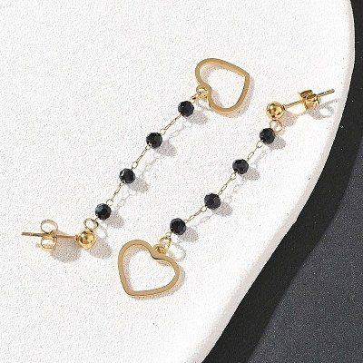 304 Stainless Steel Glass Tassel Stud Earrings EJEW-G453-05G-02-1