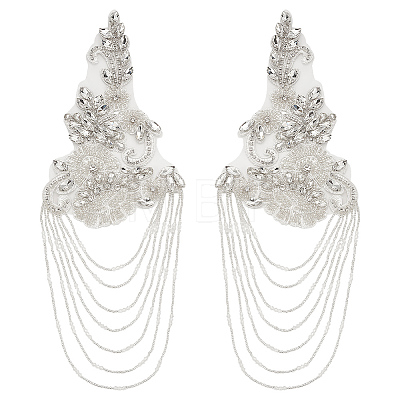 Glass Seed & Rhinestone Beaded Fringe Embroidery Applique Patch DIY-WH0780-20A-1
