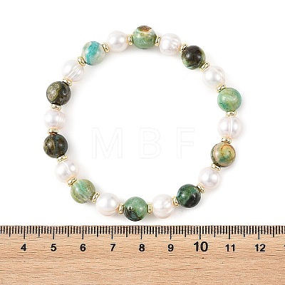 8MM Natural Green Line Jasper & Cultured Freshwater Pearl Round Beaded Stretch Bracelets for Women BJEW-JB14239-1