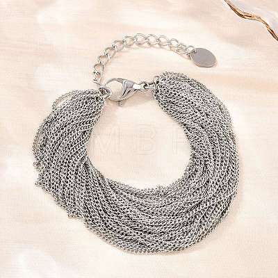304 Stainless Steel Cuban Chain Multi-strand Bracelets for Women BJEW-D460-01P-1