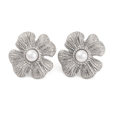 304 Stainless Steel with Plastic Imitation Pearl Stud Earrings for Women EJEW-Z057-11P-1