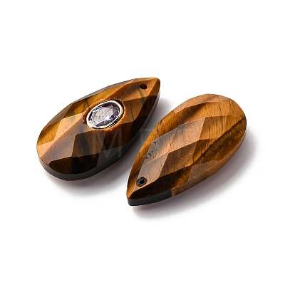 Natural Tiger Eye Pendants G-P586-01G-08-1
