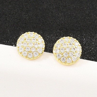 Brass Micro Pave Clear Cubic Zirconia Stud Earrings EJEW-F405-06G-1