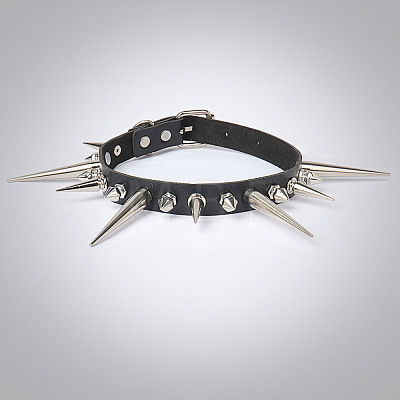 Gothic Style Alloy Spiked Rivet Imitation Leather Choker Necklaces FS-WGF47C0-01-1