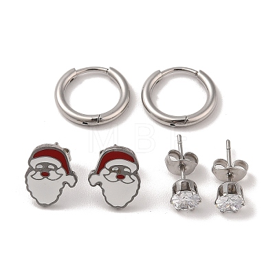 3 Pairs 3 Styles Christmas 304 Stainless Steel Hoop & Studs Earrings Set for Women EJEW-K279-12B-P-1