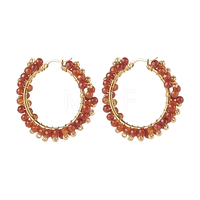 Natural Agate Beaded Hoop Earrings EJEW-JE04847-1