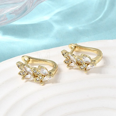 Leaf Brass Micro Pave Clear Cubic Zirconia Hoop Earrings EJEW-H180-29G-1