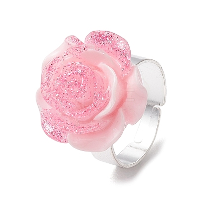 Glitter Powder Rose Resin Finger Rings RJEW-JR00731-01-1