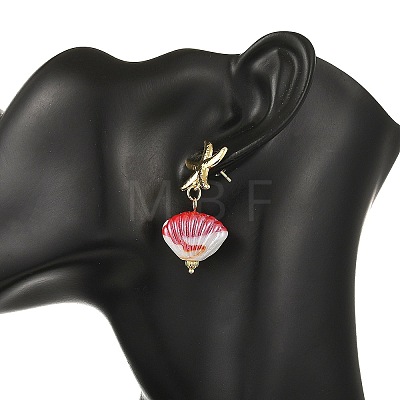 Lampwork Shell Shape Dangle Stud Earrings EJEW-JE07356-1