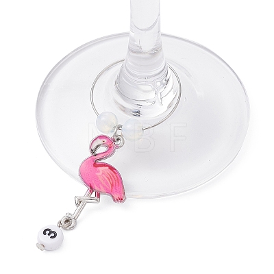 Flamingo Alloy Enamel Wine Glass Charms AJEW-JO00222-1