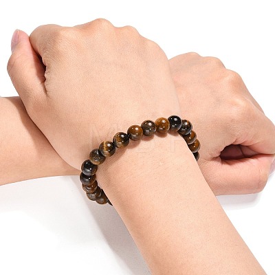 Natural Tiger Eye Beaded Stretch Bracelets B072-7-1