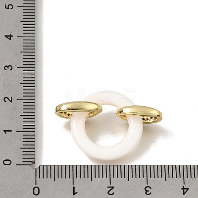 Natural White Shell and Brass Micro Pave Clear Cubic Zirconia 3 Ring Linking Rings KK-C262-05E-G-1
