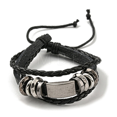 PU Leather & Waxed Cords Triple Layer Multi-strand Bracelets BJEW-F468-09-1