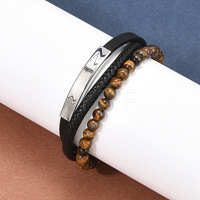 Braided Leather Multi-strand Bracelets for Men BJEW-Z081-16P-1