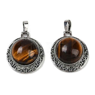 Natural Tiger Eye Half Round Pendants PALLOY-R159-01AS-11-1