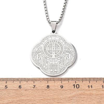 304 Stainless Steel Saint Benedict Pendant Necklaces NJEW-B153-02A-P-1