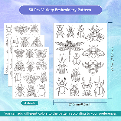 4 Sheets 11.6x8.2 Inch Stick and Stitch Embroidery Patterns DIY-WH0455-105-1