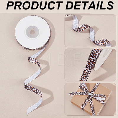 10 Yards Polyester Leopard Print Grosgrain Ribbons SRIB-WH0011-151-1