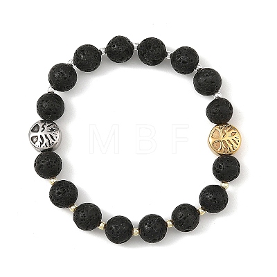 8.5MM Natural Lava Rock Round Beaded Stretch Bracelets BJEW-JB14293-1