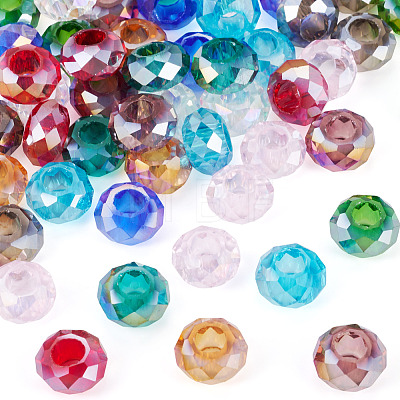 50Pcs 10 Colors Transparent Glass European Beads GPDL-TA0001-13-1