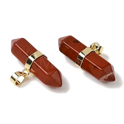 Natural Red Jasper Double Terminal Pointed Pendants G-NH0001-15G-09-1