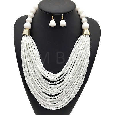 Bohemian Alloy & Resin & Glass Seed Beaded Multilayer Necklaces & Dangle Earrings FS-WG32A45-05-1