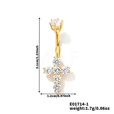 Elegant and Stylish Cross Brass Rhinestone Belly Rings Curved Barbell UZ1894-1-1