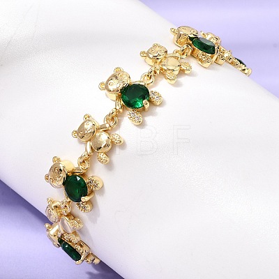 Brass Micro Pave Cubic Zirconia Link Chain Bracelets for Women BJEW-D457-01G-02-1