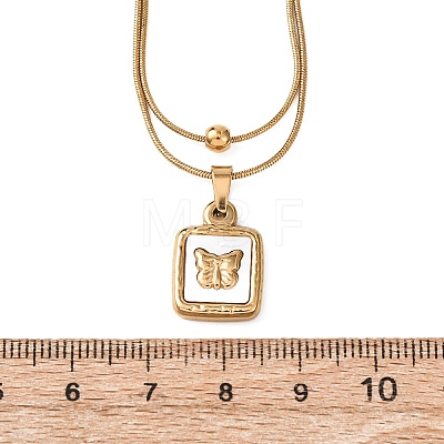 304 Stainless Steel with Natural White Shell Square Disc Pendant Double Layer Necklaces NJEW-K300-06A-G-1