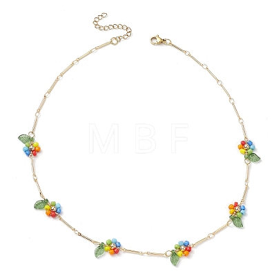 Rainbow Color Glass Beaded Flower Necklaces NJEW-TA00173-02-1