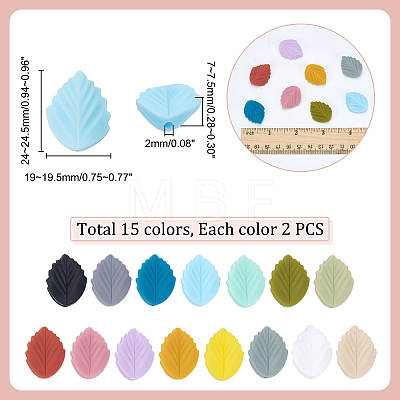   30Pcs 15 Colors Silicone Beads SIL-PH0001-05-1