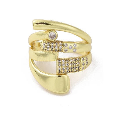 Brass Micro Pave Clear Cubic Zirconia Open Cuff Ring for Women RJEW-M165-03C-G-1
