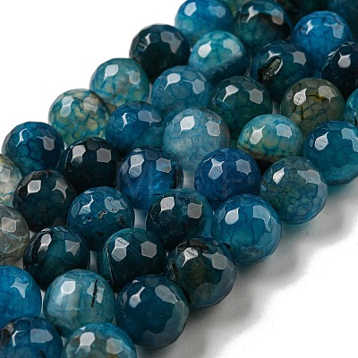 Faceted Natural Dragon Veins Agate Beads Strands X-G-F447-12mm-P05-1