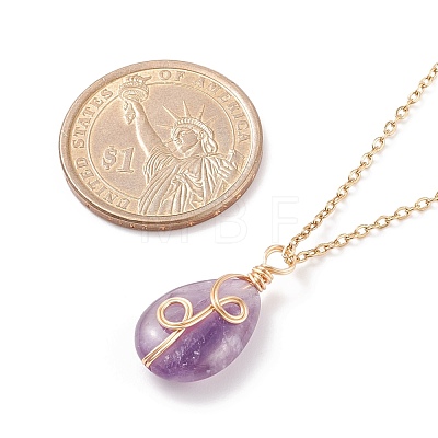 Natural Amethyst Teardrop Pendant Necklace NJEW-JN03900-03-1