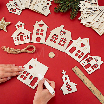 42Pcs Christmas Wood House Pendant Decorations DIY-PH00035-58-1