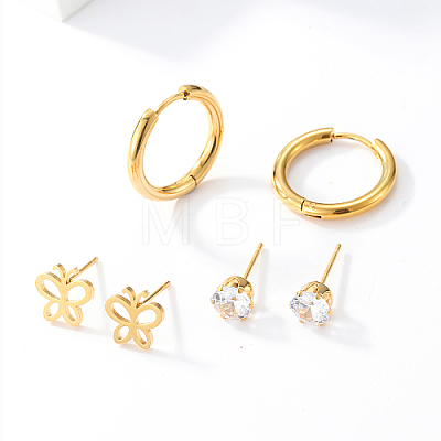 3 Pairs 3 Style Stainless Steel Huggie Hoop Earring & Stud Earring Sets HD4662-2-1