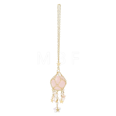 Natural Rose Quartz with Rack Plating Brass Pendants Decorations AJEW-B023-01G-06-1