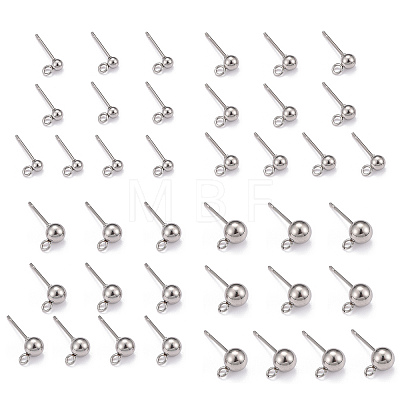 Non-Tarnish 40Pcs 4 Styles 202 Stainless Steel Ball Stud Earring Findings STAS-LS0001-13P-1