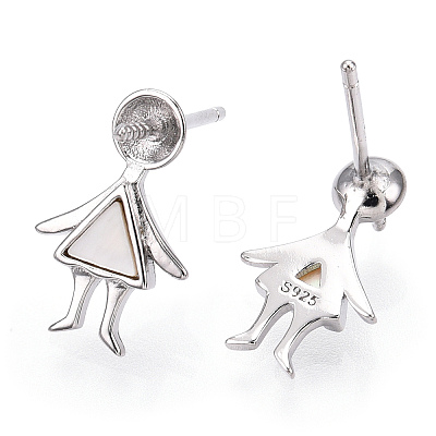 Rhodium Plated 925 Sterling Silver Stud Earring Findings STER-T004-39P-1