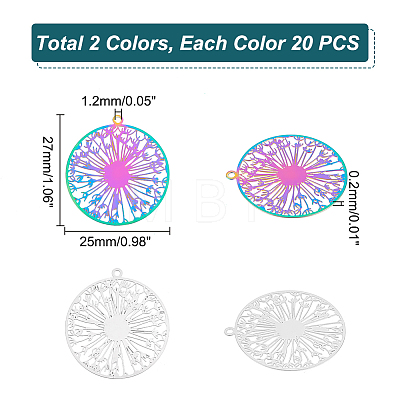 Unicraftale 40Pcs 2 Colors 201 Stainless Steel Filigree Pendants STAS-UN0042-08-1